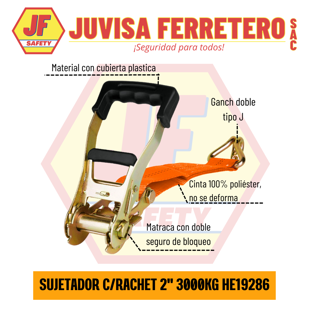 SUJETADOR C/RATCHET 2" X 9M - 3000KG HE19286 - Imagen 2