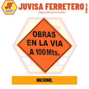 SEÑAL TRIPLAY OBRAS EN LA VÍA A 100 MTS 60x60
